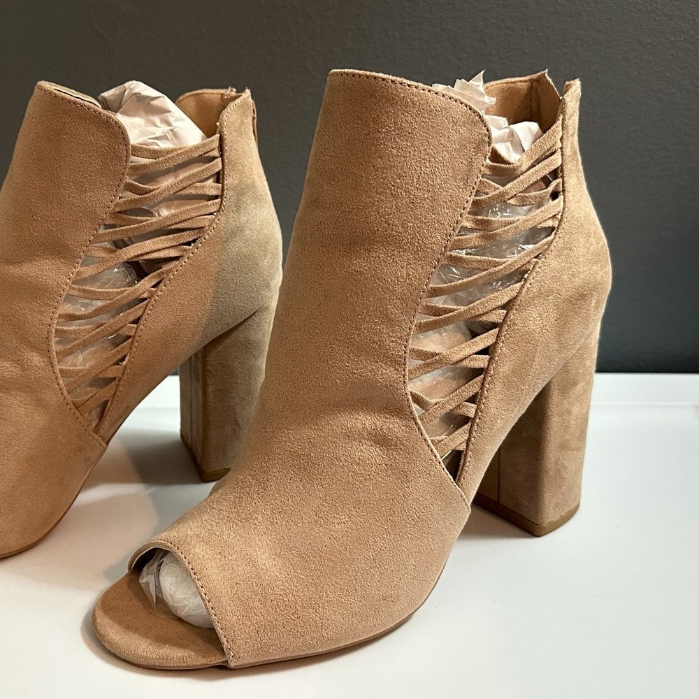 Cupid Peep Toe Tan Suede Shoes